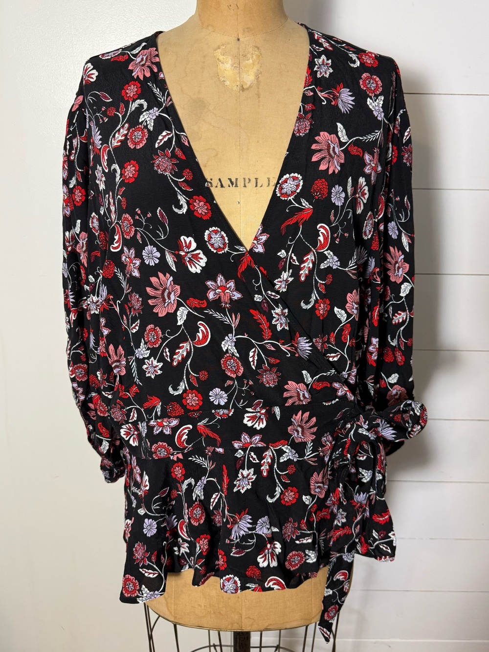 Banana Republic Floral Wrap Blouse in Black and Red - Women's Top